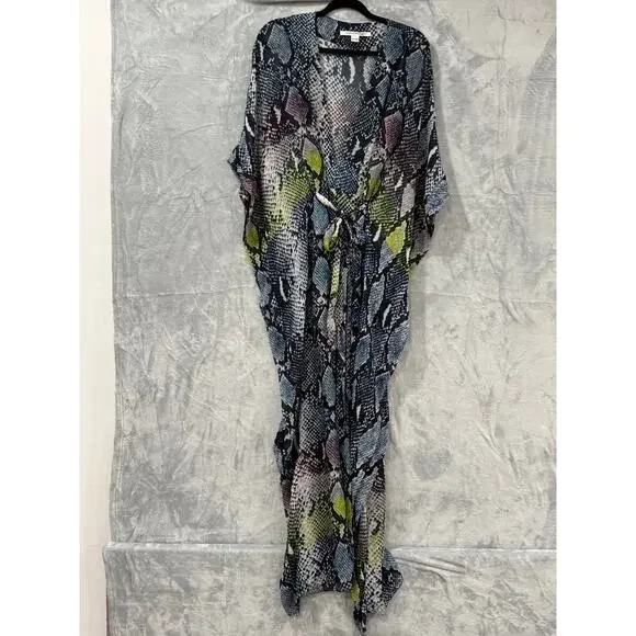 DVF Annushka Python Silk Belted Caftan Maxi Dress Womens S Luxe Resort Gown